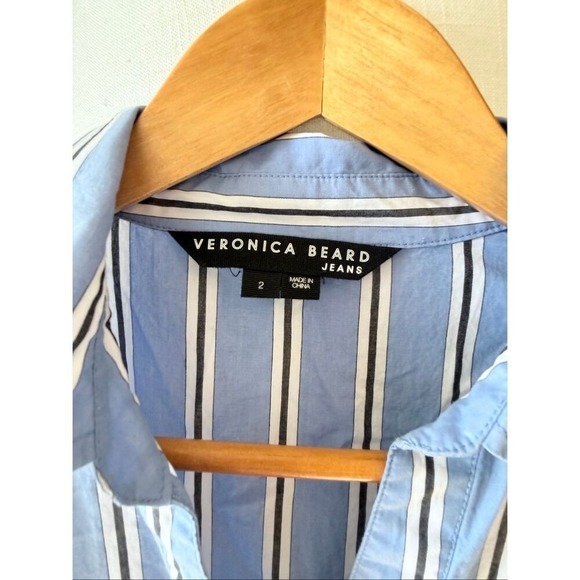 Veronica Beard Atari Cotton Shirt Dress in Blue Stripe Size 2 - Picture 3 of 10